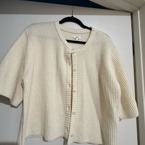 Aerie Cream Ribbed Cardigan